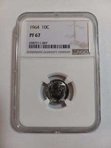 1964 Roosevelt 10c Silver Dime, NGC PF67, White Label