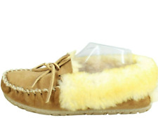 LL Bean Women's Brown Suede Wicked Good Shearling Lined Moccasin Slippers Sz 8 M