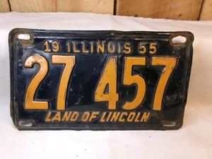 Vintage 1955 Illinois ~ Land of Lincoln ~ Single License Plate 27 457 - Picture 1 of 3