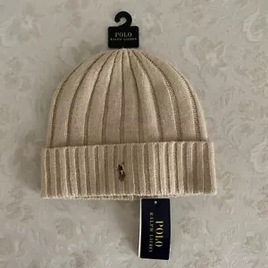 Polo Ralph Lauren Men’s Beige Wool Blend Ribbed Cuff Knit Hat ~ PP0054 - Picture 1 of 5