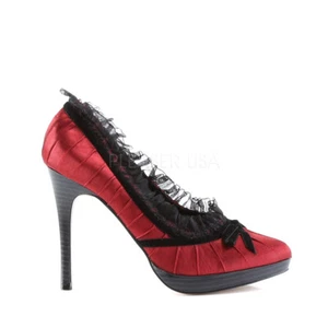 Zapato de corte Pin Up Couture Bliss-38 rojo satinado plataforma oculta con flecos de encaje - Imagen 1 de 4