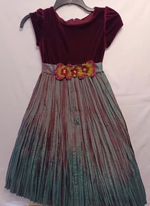 CINDERELLA BRAND Girl SZ8 Burgundy/Green Flower Girl/Wedding/Party Dress Was $89 - Picture 1 of 3