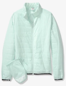 VICTORIA'S SECRET PINK PACKABLE PUFFER JACKET MINT FROSTING LARGE NEW L - Picture 1 of 3