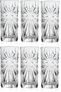 SET OF 6 RCR OASIS CLEAR FLORAL CRYSTAL HI-BALL TUMBLER 360 ML GLASS -ITALY - Picture 1 of 4