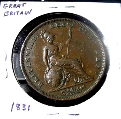 1831 Great Britain 1 Penny World UK England Coin - Image 1 of 4
