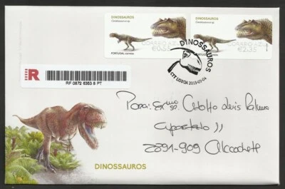 Portugal ATM Dinosaurs Dinosaur Ceratosaurus registered FDC 2015 - Image 1 of 2