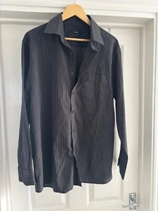 George Men's Regular Fit Shirt 16 1/2 Collar Black Striped Preowned Used - Picture 1 of 6