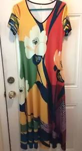 Markenlos Damen Gr. M helle Farben geblümt mit Taschen Maxikleid co1972 - Bild 1 von 6