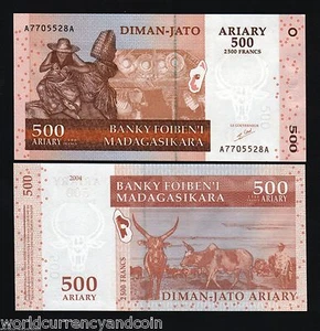 MADAGASCAR 500 ARIARY P88 A 2004 LOT MAP BUFFALO UNC MONEY AFRICA NOTE X 10 PCS - Picture 1 of 2