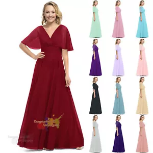 Chiffon Cap Sleeve Evening Formal Plus Gown Party Ball Bridesmaid Prom Dresses - Picture 1 of 11