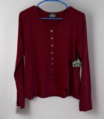 Camisa Angie Granate Hi-Lo Imitación Botones Talla S Nueva con Etiquetas Manga Larga Suave Cuello en V Foto 1 de 4