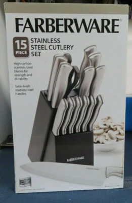 Farberware 15 piezas nuevo en caja. JUEGO DE BLOQUES DE CUCHILLOS DE COCINA DE ACERO INOXIDABLE DE ALTO CARBONO Foto 1 de 4