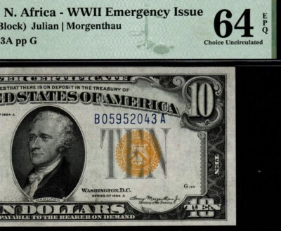 $10 1934A North Africa B-A block PMG 64 EPQ Fr 2309 WWII Emergency Issue (DJJ) - Image 1 of 4