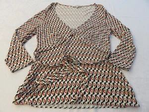 LAURA ASHLEY 50'S STYLE GEOMETRIC PRINT STRETCH VISCOSE JERSEY LOW CUT TOP UK 12 - Picture 1 of 14