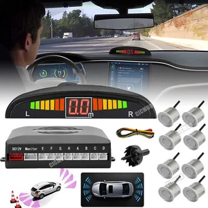 Front and Rear 8 Sensors Car Reverse Parking Kit Buzzer Alarm LCD Display Black - Picture 1 of 14