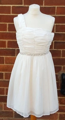 BHS Jr Filles Ivoire 12 - 13 Ans Neuf une Épaule Bijou Soirée Genou Robe - Photo 1/4