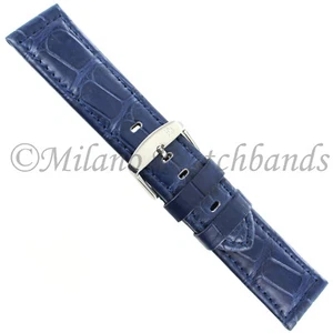 24mm Milano Genuine Alligator Navy Padded Stitched Mens Watch Band Fits Panerai - Picture 1 of 4