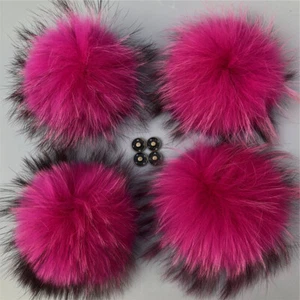 10pcs/Lot- Real Raccoon Fur Pompom Ball W Snap Button Shoes Hat DIY Accessories - Picture 1 of 3