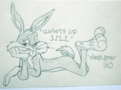 VIRGIL ROSS signed BUGS BUNNY  1990 Warner Brothers ORIGINAL cel art DRAWING - Image 1 of 2