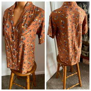 SELF ESTEEM BRAUNE BLUSE MIT PILZMUSTER VISKOSE KNOPFLEISTE OBERTEIL GR. S - Bild 1 von 9