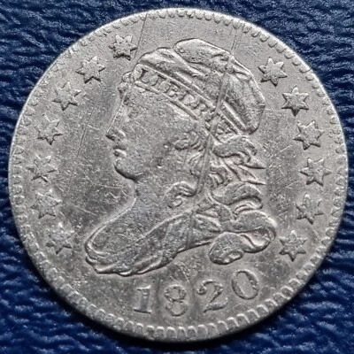 Монета номиналом 10 центов 1820 с изображением бюста и крышкой лучшего качества оценка состояния VF детализация #72240 - Изображение 1 из 2