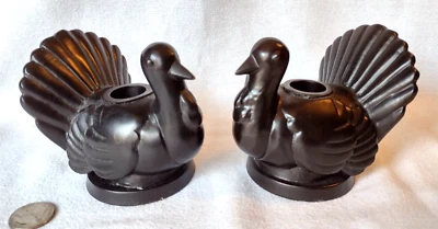 Par de candelabros de pavo de acción de gracias de granero de cerámica metal negro 3,75" Foto 1 de 4