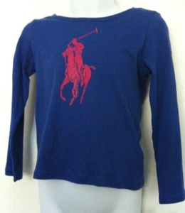 Ralph Lauren Girls Shirt Blue Lg Pink Logo Graphic Yellow #3 LS Sz XL (16) NWT - Picture 1 of 6