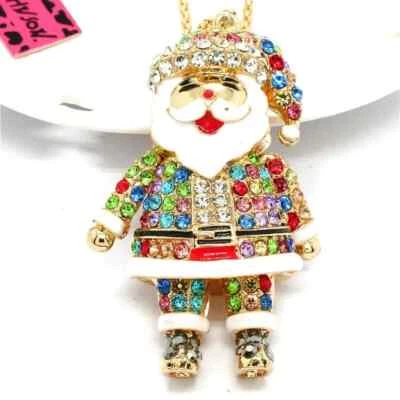New Betsey Johnson colorful crystal Enamel Christmas Santa Claus Necklace - Image 1 of 4