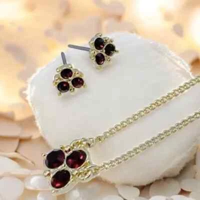 Givenchy Three-Stone Stud Earrings & Necklace. Red/Gold - Image 1 of 4