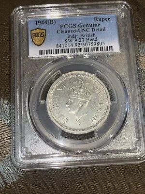 1944 (B) Gran Cuenta SW-9.27 India Rupia de Plata Británica PCGS Oro UNC Detalles 🌟 Foto 1 de 4