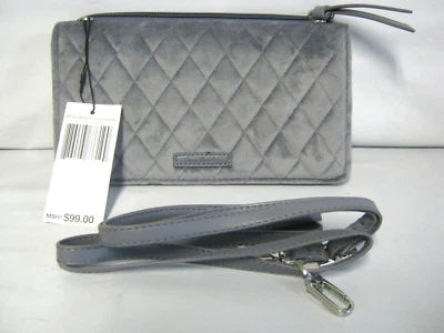 Nova Carteira Vera Bradley RFID Transversal Pulseira Veludo Cinza Carbono 4,25 X 8 Nova Com Etiqueta - Imagem 1 de 4