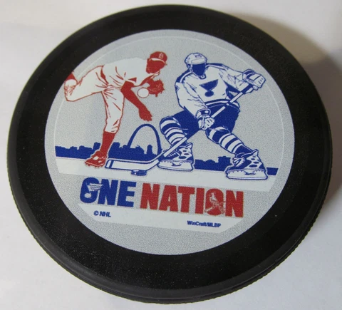 ONE NATION HOCKEY PUCK ST. LOUIS BLUES/ CARDINALS 2017 WINTER CLASSIC WINCRAFT Cover