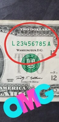 2009 $2 dollar RARE almost Ladder 23456785 ascending Fancy S/N San Francisco FRN - Image 1 of 3