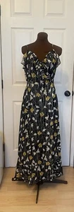 Joie Silk Black Floral Metallic Stripe Ruffle Wrap Dress SZ M Bridgerton - Picture 1 of 11