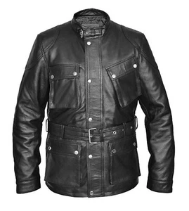 Casual Black Military Field Benjamin Belt Retro Jacket Stylish Leather Coat - Picture 1 of 3