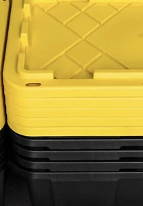 Made In USA 4 Heavy Duty 27 Gal Gallon Tough Storage Tote Bins W/Yellow Lid New - Picture 1 of 10