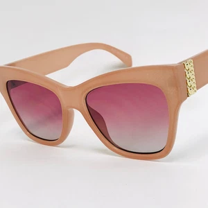 Cat Eye Sunglasses Women Beige Frame Pink Lens Fashion Shades Designer Style - Picture 1 of 4