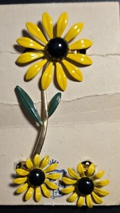 Vintage Sonne Blume Floral Brosche Anstecknadel und Clip auf Ohrring Set. Markenlos. NOS - Bild 1 von 5