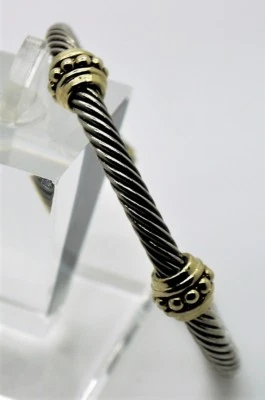 AB071 Simply Unique design style Two Gold Dots 银色电缆袖口手链 — 第 1/3 张图片