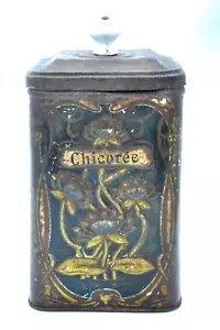 Ancienne boite CHICOREE décor embossé & peint poignée porcelaine cuisine vintage - Bild 1 von 7