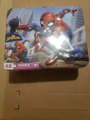Marvel Spiderman 48 Piece Puzzle in Tin Lunchbox, Red, Blue, White New Sealed - Image 1 of 4