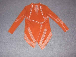 NWT Monoreno Womens Embroidered Draped Front Cardigan Orange Art to Wear Sz S - Picture 1 of 6