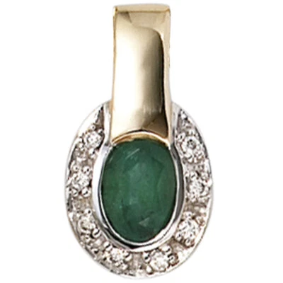 Kettenanhänger Anhänger  585 Gold Smaragd grün Diamanten Brillanten 14 Karat neu - Bild 1 von 3