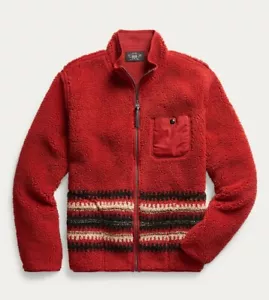 RRL Ralph Lauren Southwestern Red Woool Fleece Liner Jacket Men's Large L - Picture 1 of 4