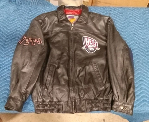 Vtg New Jersey Nets Leather Bomber Jacket G-III Carl Banks NBA Basketball Cover