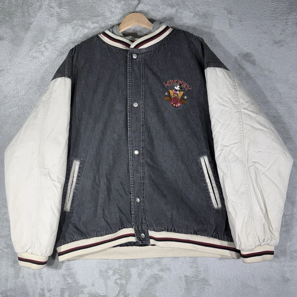 Chaqueta Universitaria De Colección Mickey Mouse Para Hombres XL Denim Años 90 Disney Store Abrigo Foto 1 de 4