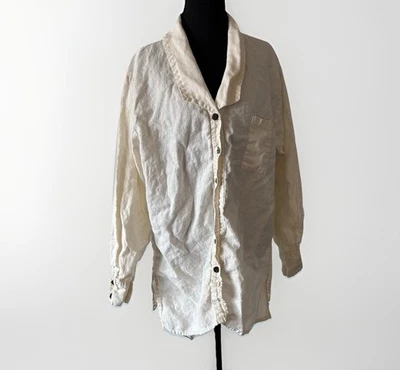 Camisa de lino 100 % lino con botones manga larga para mujer mediana Lagenlook cápsula boho Foto 1 de 4