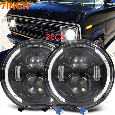 Par de faros LED de 7 pulgadas para Ford E-100 E-150 E-250 E-350 Econoline Club Wagon Foto 1 de 4