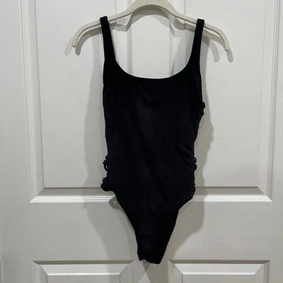 Tory Burch Black One Piece Swimsuit Ring Detail Ruched Side XS/TP - Image 1 of 4
