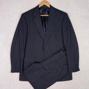 Vintage 90s Brooks Brothers Makers Navy Chalk Stripe Wool 2pc Suit 41R x 34 USA - Picture 1 of 19